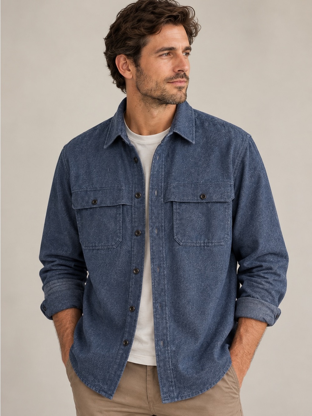 Wallace & Barnes J.Crew Men’s L Soft Cotton Workshirt Blue Button Up Size L